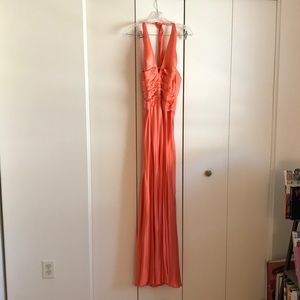 Cache Peach Low Cut Silk Halter Dress, Sz 12